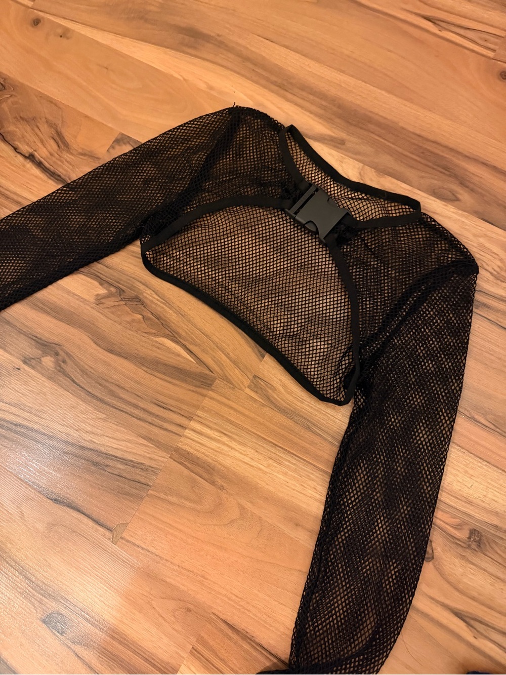 iHeartRaves Black Mesh Long Sleeve Buckled Top